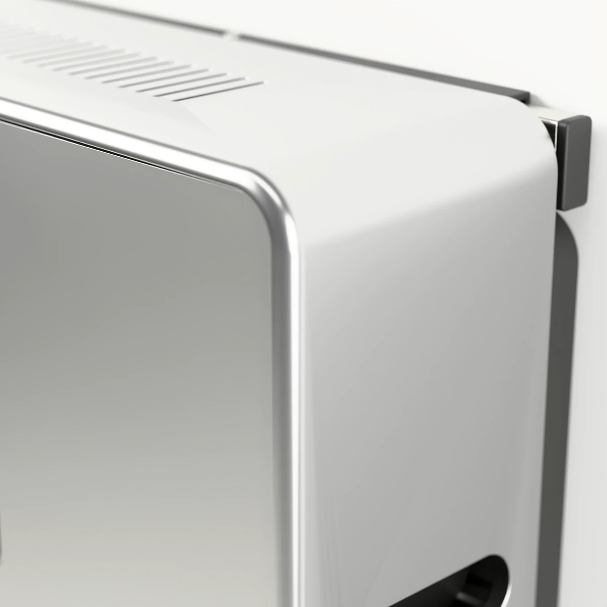 The upper corner of BLOCK: the soft front radius, the shadow gap around the face and the top vents.