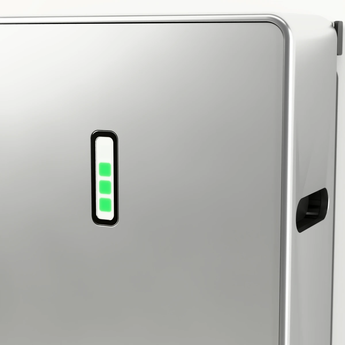 The BLOCK indicator key: four cells behind a frosted window in a graphite surround, three of them lit green.